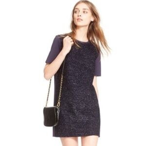 Brand New Tory Burch Tinsel Sparkle Short Sleeve Shift Party Dress Navy Blue XS